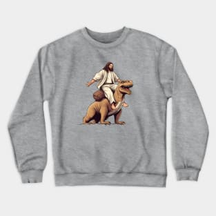 Jesus meme - Jesus Riding Dinosaur Crewneck Sweatshirt